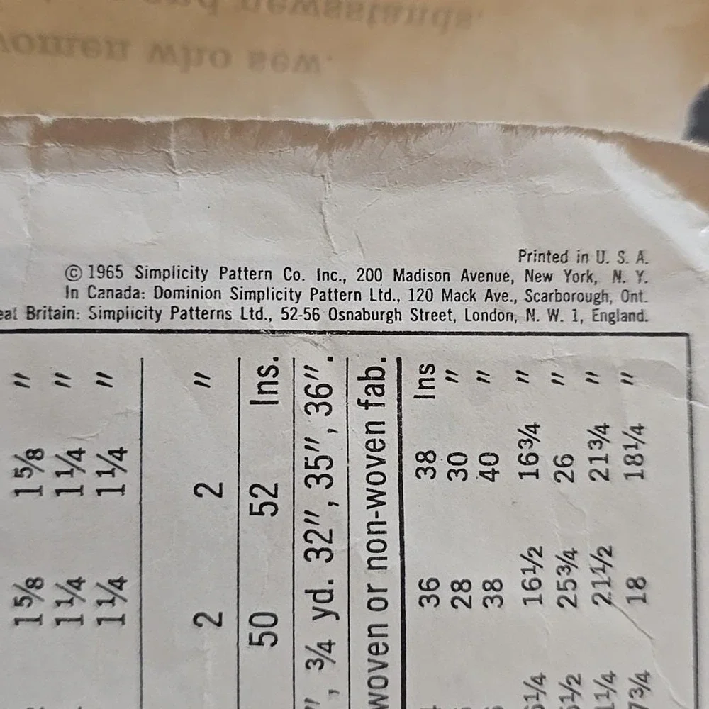 1965 Simplicity Pattern 6124 Misses Suit Vest Skirt Jacket Size 16 Bust‎ 36 Cut